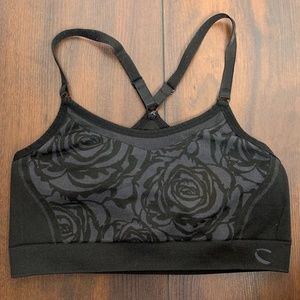 Unknown Brand Black & Gray Rose Design Seamless Sports Bra